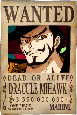 WANTED poster of Dracule Mihawk - 3590000000 Berries