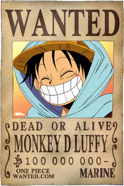 Affiche WANTED de Monkey D Luffy - 100000000 Berries