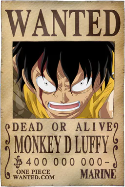 Affiche WANTED de Monkey D Luffy - 400000000 Berries