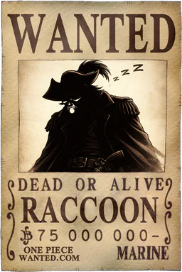 WANTED poster of Raccoon - 75000000 Berries
