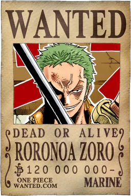 Affiche WANTED de Roronoa Zoro - 120000000 Berries