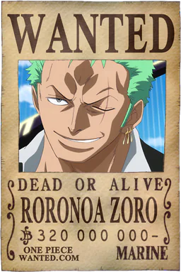 Affiche WANTED de Roronoa Zoro - 320000000 Berries