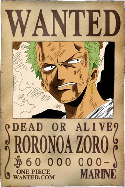 WANTED poster of Roronoa Zoro - 60000000 Berries