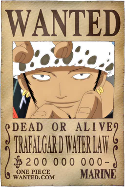 Affiche WANTED de Trafalgar D Water Law - 200000000 Berries