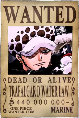 Poster WANTED de Trafalgar D Water Law - 440,000,000 Berries