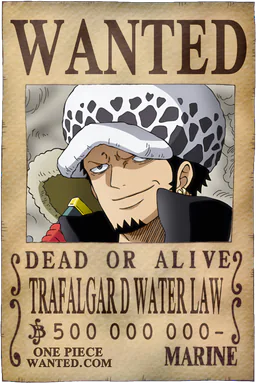 Poster WANTED of Trafalgar D Water Law - 500,000,000 Berries